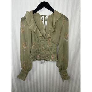 Free People Top Moss Combo Long Sleeve Fp Drawstring Blouse S Retail$128 Boho